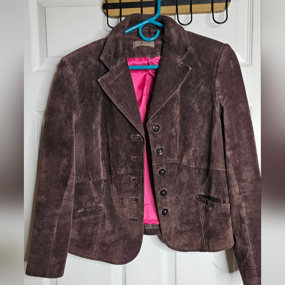 Women's I.E 100% SUEDE LEATHER  Blazer Size M Brown - Picture 2 of 11